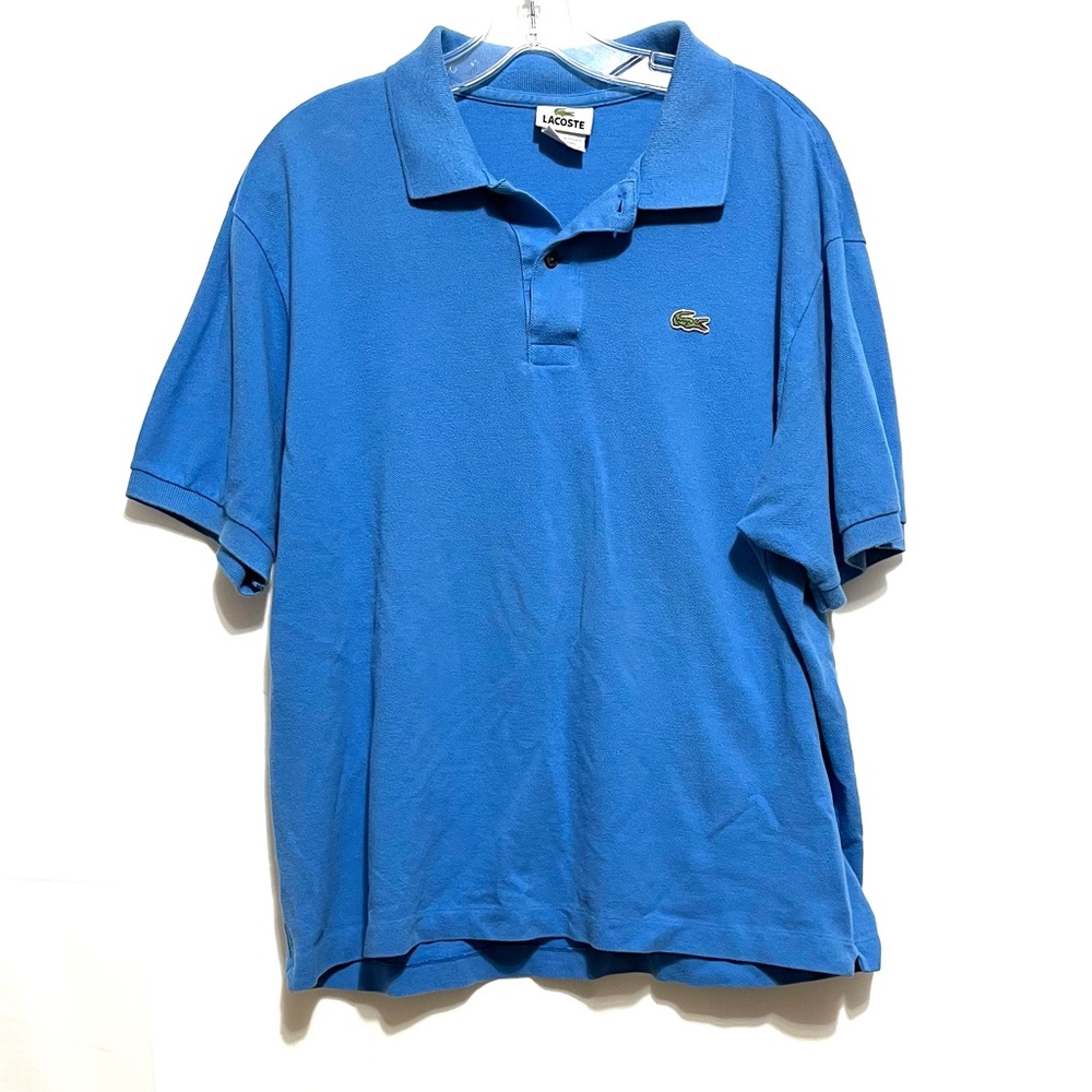 Men's Lacoste Logo Short Sleeve Blue Polo Collared Shirt Size 7